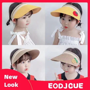 2023 Детска лятна сламена шапка с модел от карикатура, слънчеви шапки с бродерии на плодове, за момчета и момичета, плажна дамска шапка за родители и деца