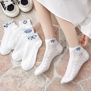 2023, Новост, пролет-Лято, Корея, дишащи къси чорапи за студентки и момичета, памучни ежедневни дамски бели чисти чорапи на глезените