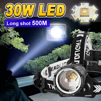 30 W, Мощен светодиод Налобный Фенер USB Акумулаторни Налобные Светлини с Висока Мощност XHP200 Led Светлини За Риболов На Открито