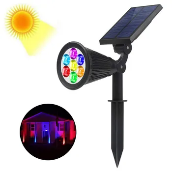 7 Led външни слънчеви прожектори RGB, които променят IP65, Водоустойчива лампа за косене на трева, озеленяване прожектори, Украса на градината, Слънчева лампа