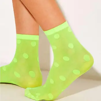 BKLD Модни дамски мрежести, прозрачни Чорапи, дамски лятна градинска облекло Harajuku неоново зелен цвят, секси мрежести чорапи на точки, женски