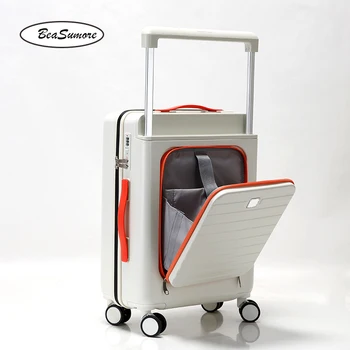 BeaSumore Модерен фабрика за багаж с колела с преден отвор, 20-инчов лек куфар на колела, количка за купето, дамска чанта, чанта за пътуване