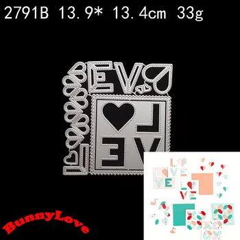 BunnyLove LOVE, квадратна рамка, метални щанци за рязане, на Хартиен Фотоалбум за Scrapbooking, занаяти, Форми за пощенски картички, Шаблони