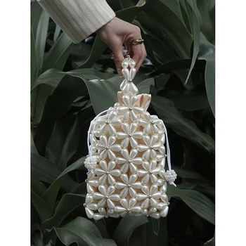 COY LEMONC Оригинален дизайн, ретро перлена чанта за мобилен телефон, лесна луксозна текстура, ръчно бродирани цветя с мъниста, выдолбленная чанта