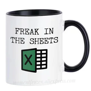 Freak In The Sheets, чаши за кафе Excel, Забавни електронни таблици, Чаши за колеги, Счетоводна посуда, Офис финансиране, Подаръци за счетоводител