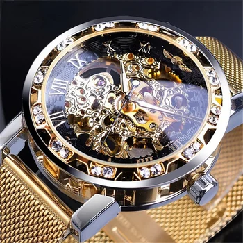Glory Модерен Прозрачен диамант нажежен механизъм Royal дизайн Мъжки висок клас на марката Луксозни мъжки механични часовници с виртуален скелет