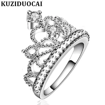 Kuziduocai Новост! Модни изискани бижута, циркон, короната от неръждаема стомана, издълбани сватбени пръстена за Булката, Подаръци за Жени, R-385