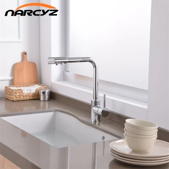 Narcyz Филтър за питейна вода Кран, монтирани на бортике, смесительный вентил хромиран чисти с един дупка, 3-лентов с кухненски смесител за вода, миксер XT-32