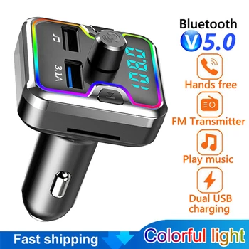 Автомобилен FM предавател, Bluetooth Хендсфри 5,0 Комплект за Кола MP3-Модулатор Плейър TF Карта USB AUX Приемник 3.1 A Dual USB Бързо Зарядно Устройство