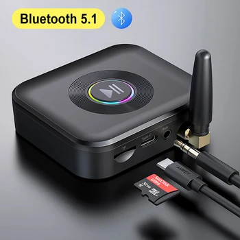 Аудиоприемник Bluetooth 5.1 50 м Цветна светлина Стерео безжичен аудиоадаптер режим на Подкрепа BT TF карта за КОМПЮТЪР, слушалки Високоговорител