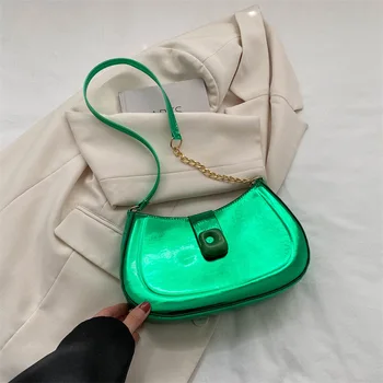 Брандираната дизайнерска дамска чанта за през рамото от изкуствена лачена кожа, модерна чанта през рамо верига, малка чанта-хобос, тенденция 2023 година