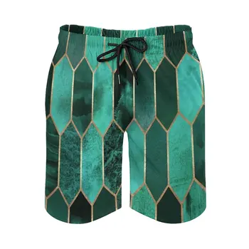 Витражное стъкло 2 бързо съхнещи летни мъжки плажни шорти-бордшорты, гащи за мъже, спортни панталони, шорти с графичен абстрактно зелен смарагд модел