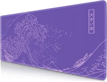Геймърска подложка за мишка Great Wave XXL, лилаво минималистичен японски подложка за маса, симпатичен геймерский естетичен подложка за мишка, по-дълги нескользящая гумена основа
