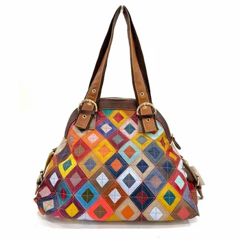 Дамска чанта 2022, Нова Дамска чанта-тоут от естествена кожа, чанта-Месинджър европейски и американски линии, Цветна Клетчатая Голяма дамска чанта