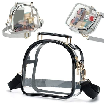 Дамски прозрачни чанти-портфейли през рамо с подвижна каишка, одобрени от стадион Чанта с цип, чанти през рамо, модерна чанта, изработена от PVC