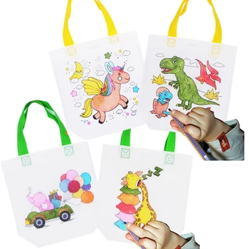 Двойни странични чанти за рисуване, детска художествена рисувани ръчно изработени, мультяшное животно Еднорог, Динозавър, Нетъкан цветни играчки, с подплънки