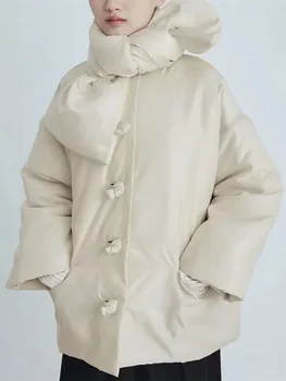 Жена Топло палто с шарфовым яка топ с женски възел, Однобортная топло яке с дълъг ръкав, Връхни дрехи, Блузи с джобове, Новост 2022 г.