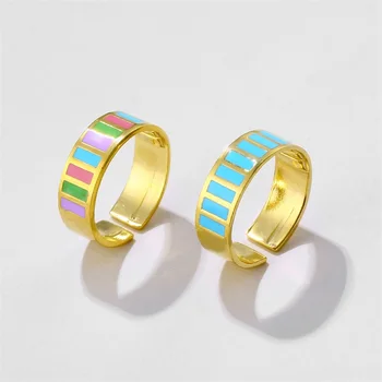 Женски пръстен от неръждаема стомана, позлатени пръстени, цветни маслени капки, леко луксозно пръстен за отваряне на ниша в стил хип-хоп, Модерни декорации