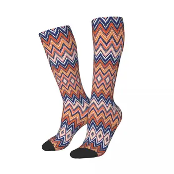 Камуфляжные зигзагообразные абстрактни чорапогащи-тръба до бедрото, за жени, Топли Модерни геометрични чорапи в стил бохо с зигзагом