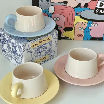 Керамични чаши за кафе и чинии LadyCC, подглазурный цвят, устойчивост на топлина, просто сърце за момичета