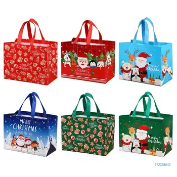Коледна Чанта-Тоут с Дръжка, Голяма Подарък Чанта, Множество Нетканая Чанта за Пазаруване, Чанта за Дядо Коледа, Снежен човек, Директна доставка