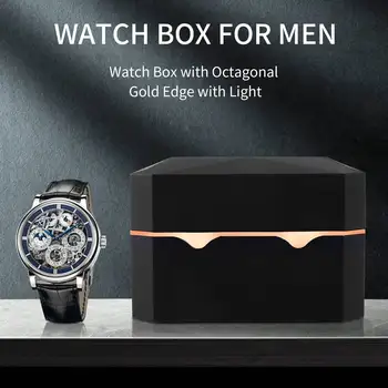 Кутия за часовници с осмоъгълна златна ръба с подсветка, която е Боядисана Кутия за съхранение часа, Кутия за часовник, Кутия за часовници