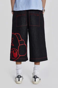Летни шорти за фитнес Y2k, анимационна бродерия в стил хип-хоп, модерен ежедневните дънки в стил харадзюку, панталони с висока засаждане, Baskeall Short