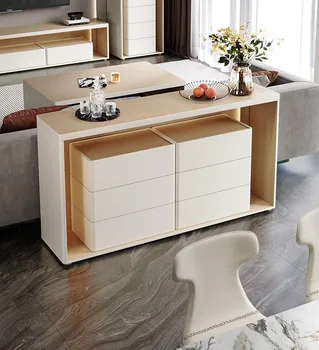 Модерен минималистичен маса за хранене, гардероб, вграден гардероб за преградни стени в дневната, гардероб за съхранение в ресторанта във френски стил кремовом