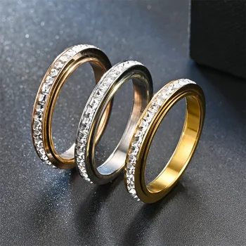 Модни Въртящи се пръстени с пълна цирконием за жени, луксозни Очарователни бижута, годежен пръстен от неръждаема Стомана, с Розово Злато, сребърен Цвят, подарък