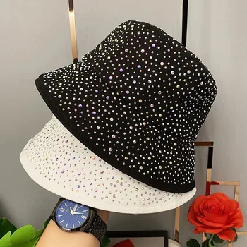 Модните Лъскави супер флаш шапки Рибар с диаманти, женски кристали, шапки-кофи за басейни, външни козирки