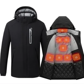 Мъжки дамски яке с 8 зони отопление, зимни дрехи с електрически нагревател, зареждане чрез USB, водоустойчив ветровка, ски палто за активна почивка, M-5XL