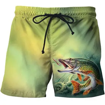 Мъжки плажни шорти, летни Шорти, плажни шорти с графичен принтом риба, удобни, бързо съхнещи, за ежедневните разходки на открито