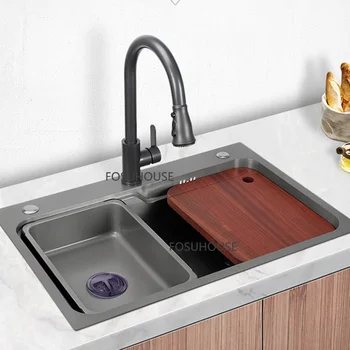 Нано-мивка Nordic 304 от неръждаема стомана за кухни, големи однощелевые Нано-сгъстено многофункционални домакинство кухненски мивки ръчно изработени