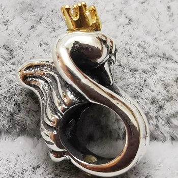 Новост! Автентични два цвята Окачване Pandoraer с Лебеди и Сърца, Подходящи Към Европейския Стил, Россыпные Мъниста За Направата на Гривни Сам Jewelry