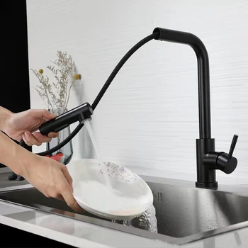 Плъзгаща батерия за кухненска мивка, 2-функционален спрей, въртящ се кран, смесител за топла и студена вода на бортике от неръждаема стомана за кухни
