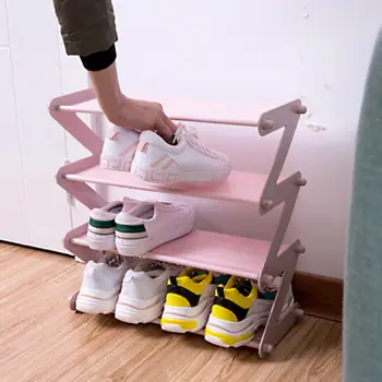 Проста многопластова малък багажник за обувки Z-тип, Домакински монтаж, Пыленепроницаемый шкаф за обувки в общежитието, рафтове за съхранение на детски обувки