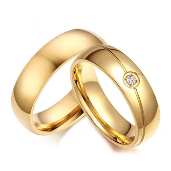 Прости пръстени от неръждаема стомана златист цвят, годежни пръстени с фианитами за жени, мъжки бижута на годишнина от Алианса