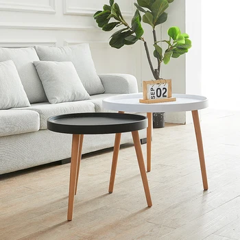 Просто малка масичка за кафе в скандинавски стил, кръг от масивна дървесина, с Модерен минималистичен приставной масичка, мебел за хол малък апартамент MC