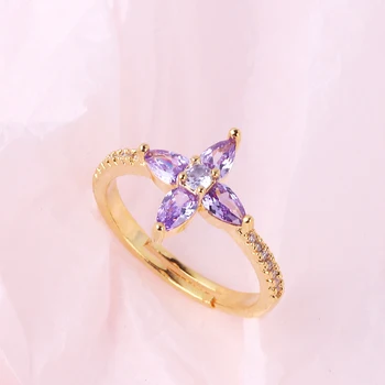 Пръстен с цирконами под формата на кръст за жени, светло лилава модерен пръстен с кристали, подарък за бала, бижутериен магазин с фабрика