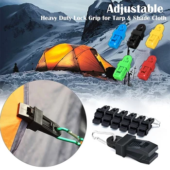 Регулируеми щипки за палатки с ключалка, тъканни бънджи-въжета за tarps и сенки за еднократна употреба, скоби за кабел за аксесоари за къмпинг
