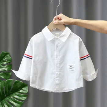 Риза за малки момчета, училищни блуза с дълъг ръкав, жилетка за момичета, детски бяла риза за малки момчета, блуза, детски блузи, есен 90-160 см
