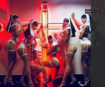 Рокля бяло секси монашка нощен клуб бар гого танцов екип DS подпори за изпълнения на Хелоуин