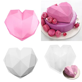 Силиконови форми във формата на 3D геометрични сърцето, форма за бисквитного шифонового муса, Форма за торта, Разбивающиеся форми за шоколад за печене, кухненски аксесоари