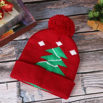 Сладки, топли Зимни дамски шапки с pom-помераните под формата на елхи, меки шапки-каски, вязаная шапка от червен вълнен конец, походи, Каране на ски