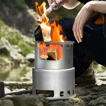 Туристическа горелка, печка на дърва, градинска сгъваема въглища печка, мини-камина от неръждаема стомана, разглобяем с функция за готвене, раница за екскурзия