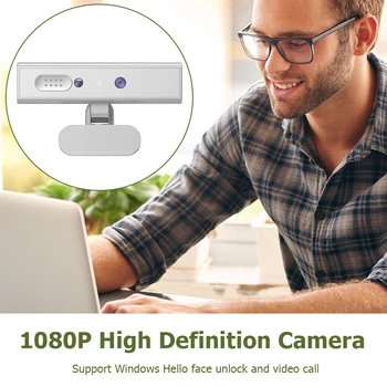 Уеб камера с Откриване на Лица, Вграден Микрофон, 5-Мегапикселова за Видео-Уеб Камера с Въртене на 360 градуса и Широк Ъгъл 120 градуса за вашия Десктоп на Преносим Компютър