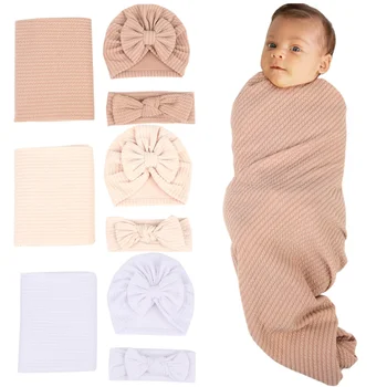 Хит на продажбите, детски шалове, обикновена одеяла, шапки, превръзки за главата, комплекти мека диша удобни одеала за новородени