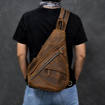 Чанта на едно рамо, нагрудная чанта от естествена кожа, чанта за езда, отличителни чанти за колоездачи, мъжки чанти-слинги от телешка кожа