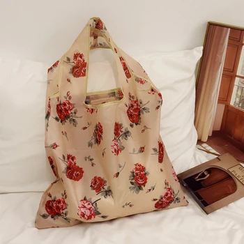 Чанта-тоут в ретро стил с рози, за Многократна употреба за хранителни стоки чанти, Леки, трайни пазарски чанти, миещи Сгъване, подаръчни торбички-тоут